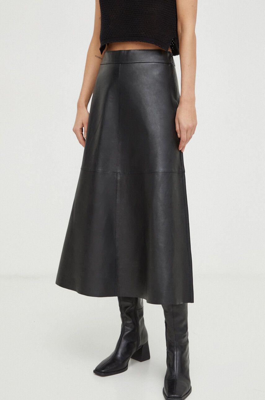 Day Birger et Mikkelsen fusta de piele culoarea negru, midi, evazati Day Birger et Mikkelsen fusta de piele culoarea negru, midi, evazati