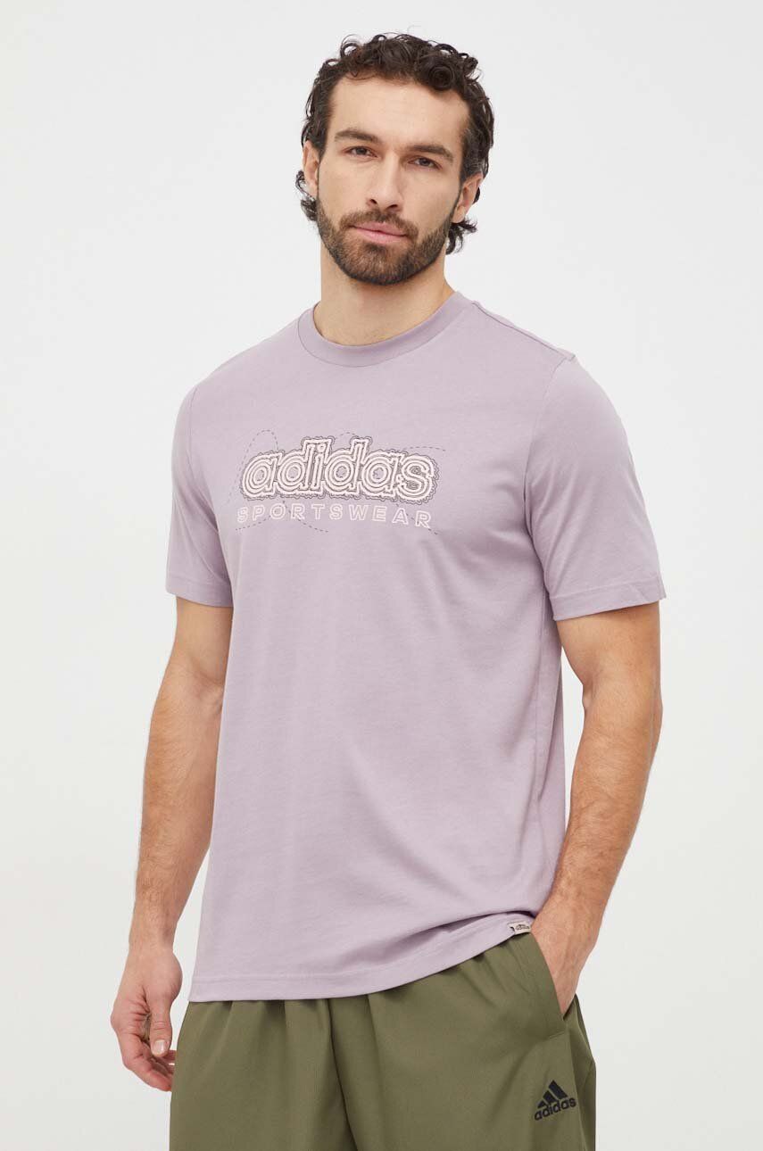 adidas tricou din bumbac bărbați, culoarea violet, cu imprimeu IM8315 adidas tricou din bumbac bărbați, culoarea violet, cu imprimeu IM8315