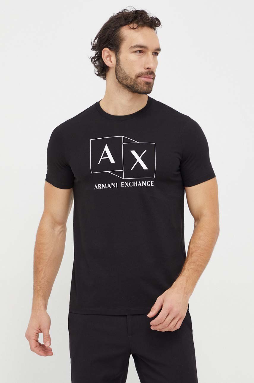 Armani Exchange tricou din bumbac barbati, culoarea negru, cu imprimeu Armani Exchange tricou din bumbac barbati, culoarea negru, cu imprimeu