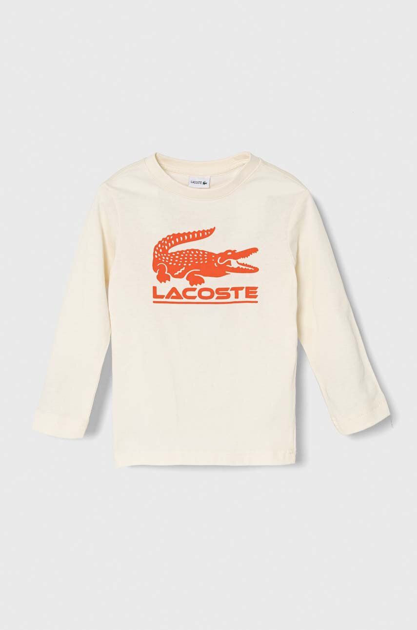 Lacoste longsleeve din bumbac pentru copii culoarea bej, cu imprimeu Lacoste longsleeve din bumbac pentru copii culoarea bej, cu imprimeu