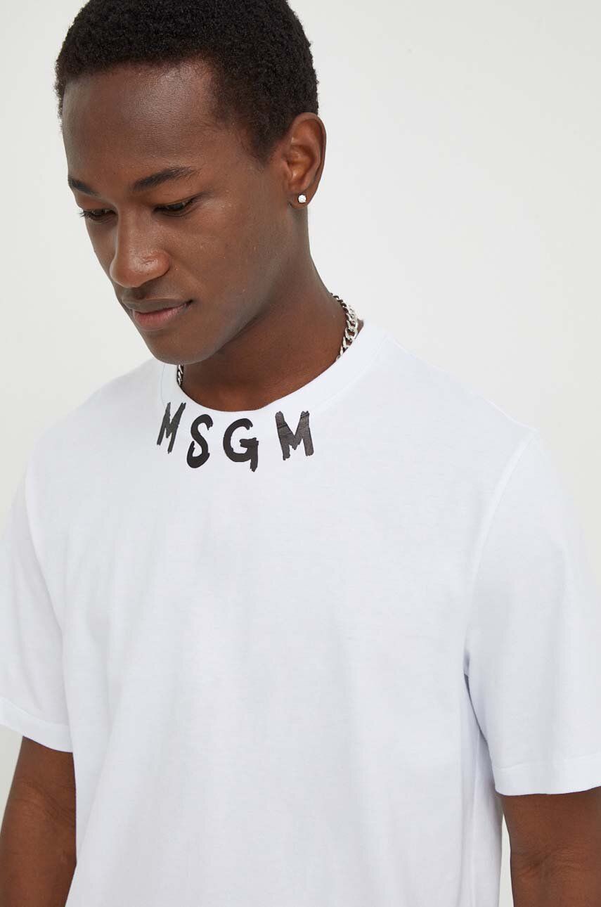 MSGM tricou din bumbac bărbați, culoarea alb, cu imprimeu 3640MM118.247002 MSGM tricou din bumbac bărbați, culoarea alb, cu imprimeu 3640MM118.247002