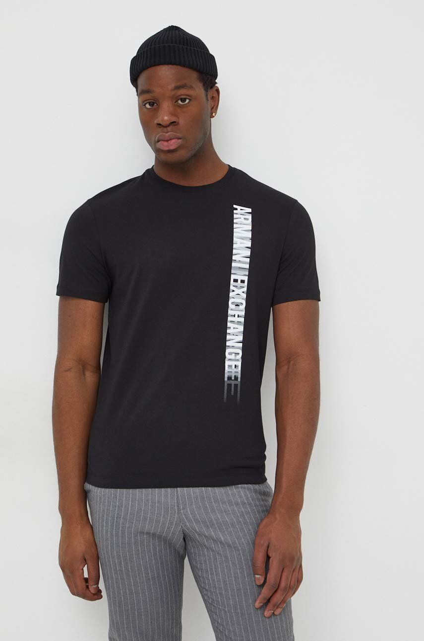 Armani Exchange tricou din bumbac barbati, culoarea negru, cu imprimeu Armani Exchange tricou din bumbac barbati, culoarea negru, cu imprimeu