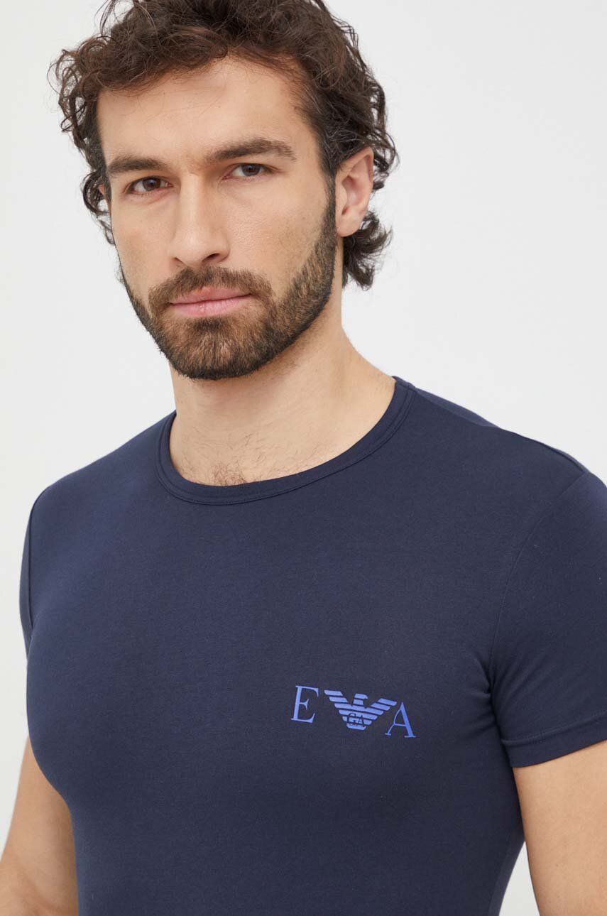 Emporio Armani Underwear tricou lounge 2-pack culoarea albastru marin, cu imprimeu Emporio Armani Underwear tricou lounge 2-pack culoarea albastru marin, cu imprimeu