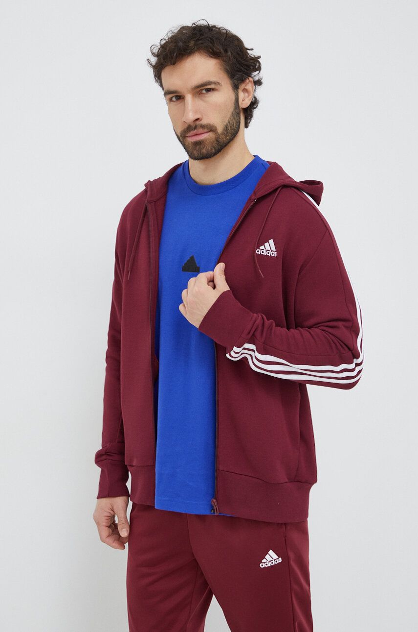 adidas hanorac de bumbac bărbați, culoarea roșu, cu glugă, cu imprimeu IS1365 adidas hanorac de bumbac bărbați, culoarea roșu, cu glugă, cu imprimeu IS1365
