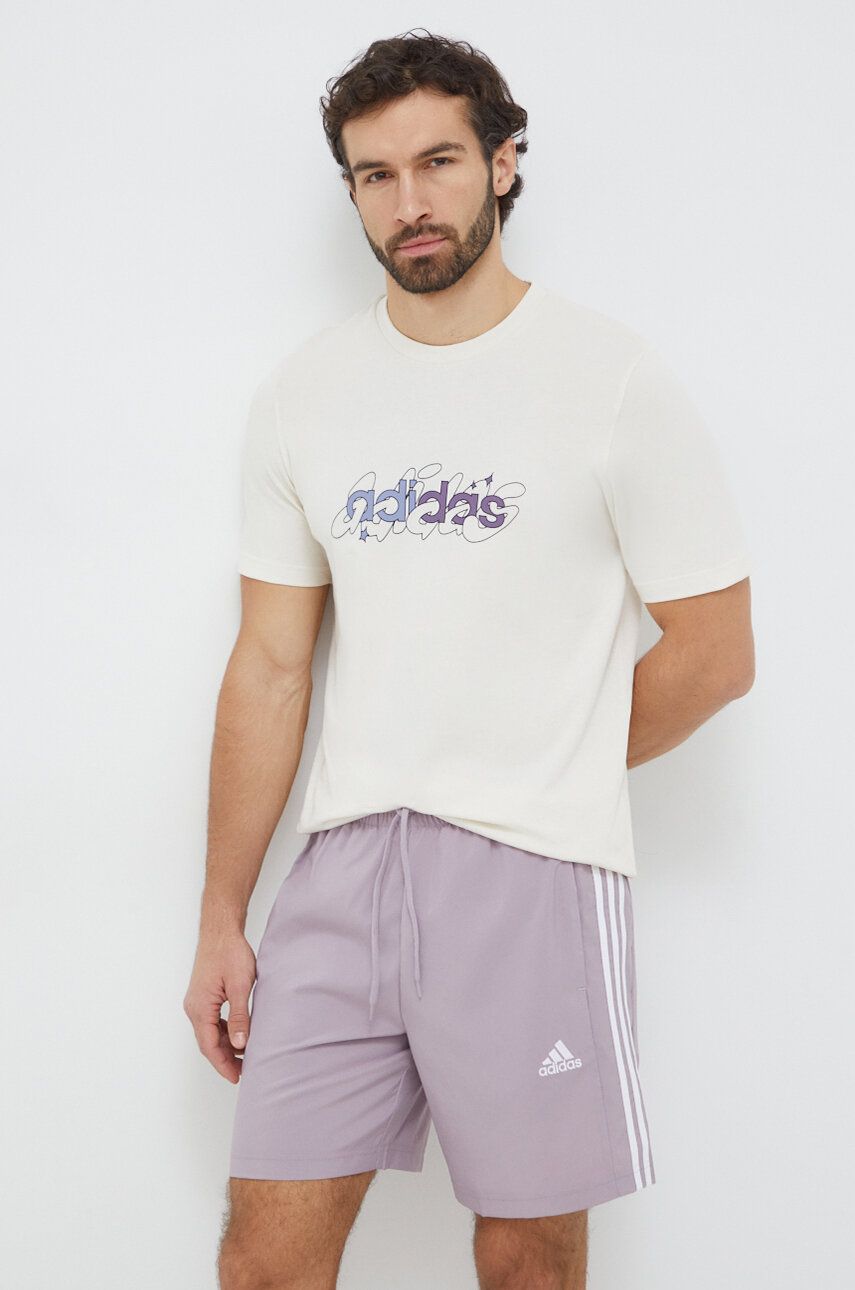 adidas tricou din bumbac bărbați, culoarea bej, cu imprimeu IM8310 adidas tricou din bumbac bărbați, culoarea bej, cu imprimeu IM8310