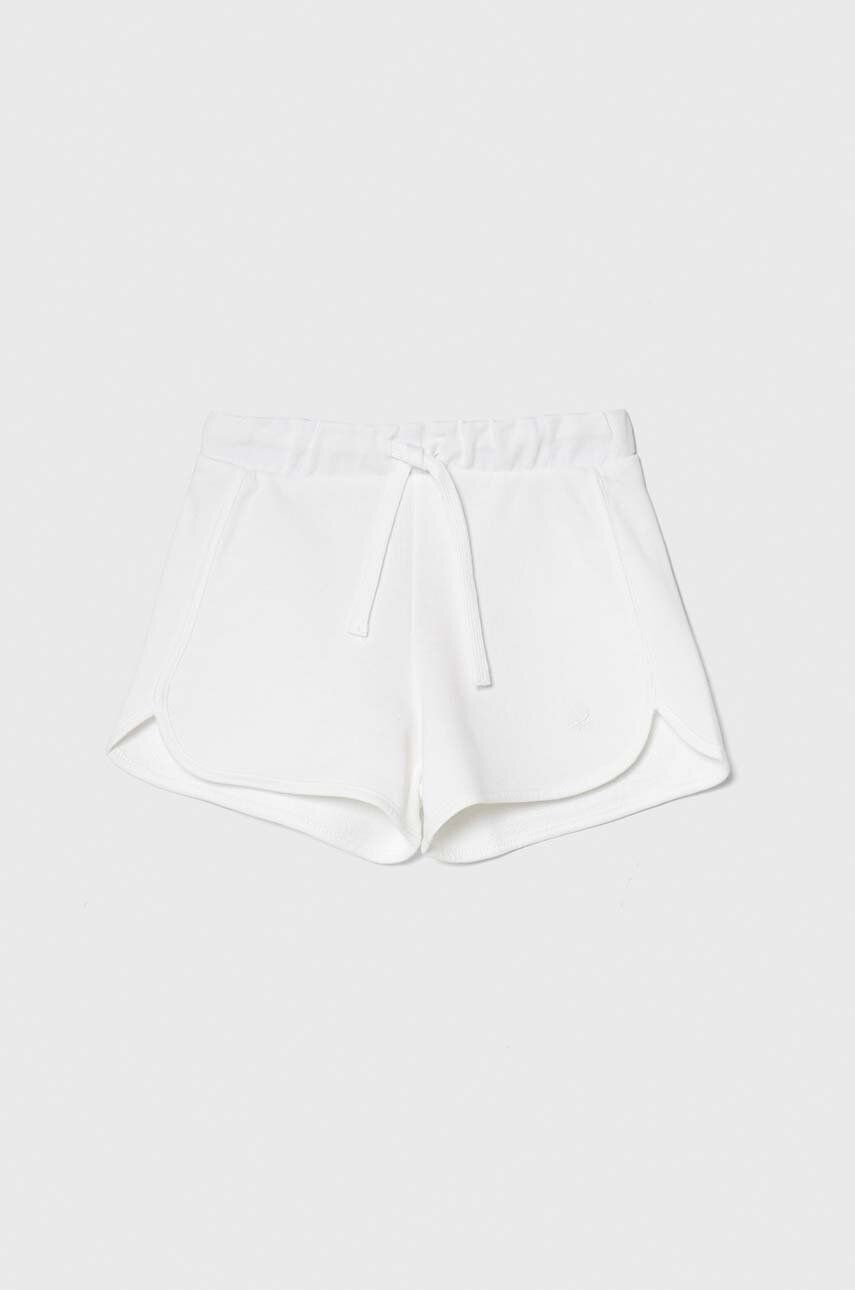 United Colors of Benetton pantaloni scurți din bumbac pentru copii culoarea alb, melanj, talie reglabila United Colors of Benetton pantaloni scurți din bumbac pentru copii culoarea alb, melanj, talie reglabila