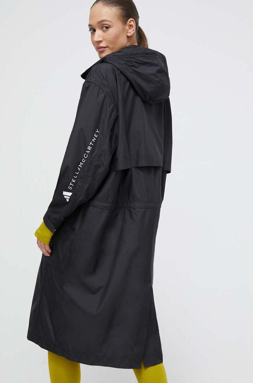 adidas by Stella McCartney geacă femei, culoarea negru, de tranziție, oversize IT8274 adidas by Stella McCartney geacă femei, culoarea negru, de tranziție, oversize IT8274
