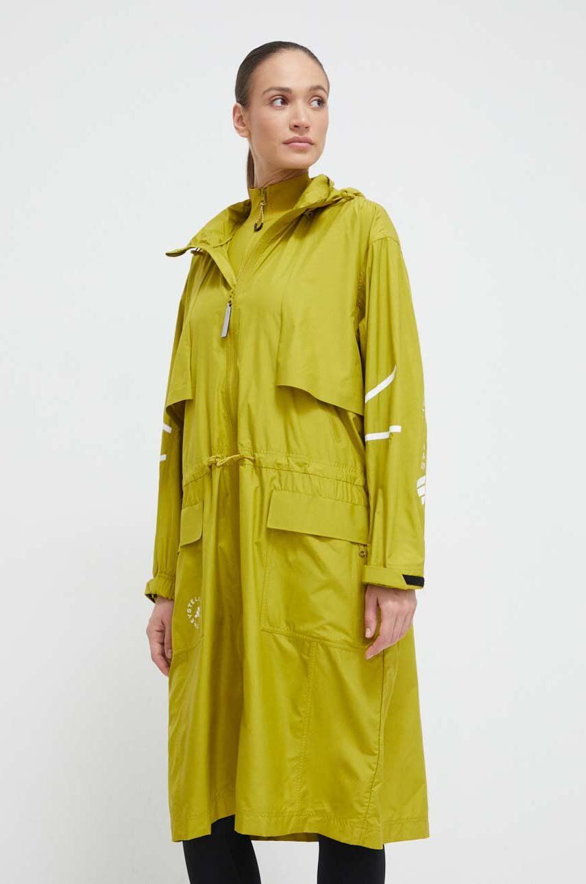 adidas by Stella McCartney geacă femei, culoarea verde, de tranziție, oversize IN3622 adidas by Stella McCartney geacă femei, culoarea verde, de tranziție, oversize IN3622