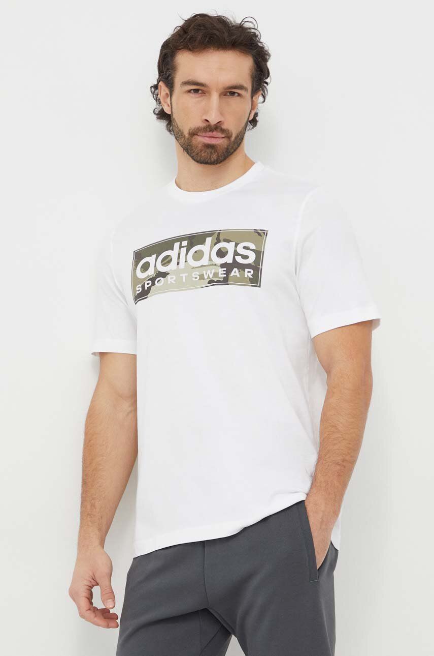 adidas tricou din bumbac bărbați, culoarea alb, cu imprimeu IN6473 adidas tricou din bumbac bărbați, culoarea alb, cu imprimeu IN6473