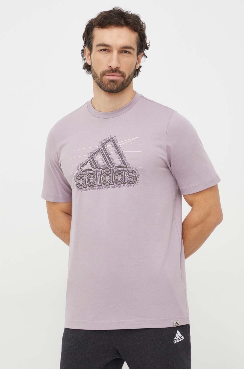 adidas tricou din bumbac bărbați, culoarea violet, cu imprimeu IN6270 adidas tricou din bumbac bărbați, culoarea violet, cu imprimeu IN6270