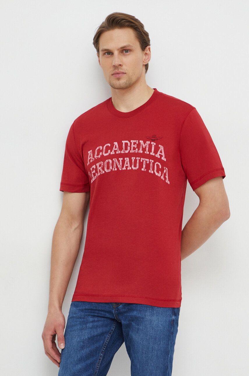 Aeronautica Militare tricou din bumbac barbati, culoarea rosu, cu imprimeu Aeronautica Militare tricou din bumbac barbati, culoarea rosu, cu imprimeu