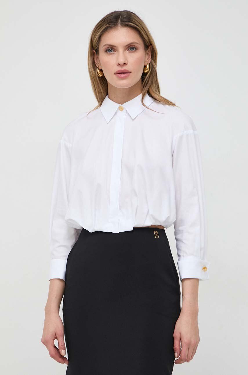 Elisabetta Franchi camasa din bumbac femei, culoarea alb, cu guler clasic, regular Elisabetta Franchi camasa din bumbac femei, culoarea alb, cu guler clasic, regular