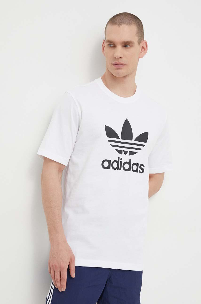 adidas Originals tricou din bumbac Trefoil bărbați, culoarea alb, cu imprimeu, IV5353 adidas Originals tricou din bumbac Trefoil bărbați, culoarea alb, cu imprimeu, IV5353