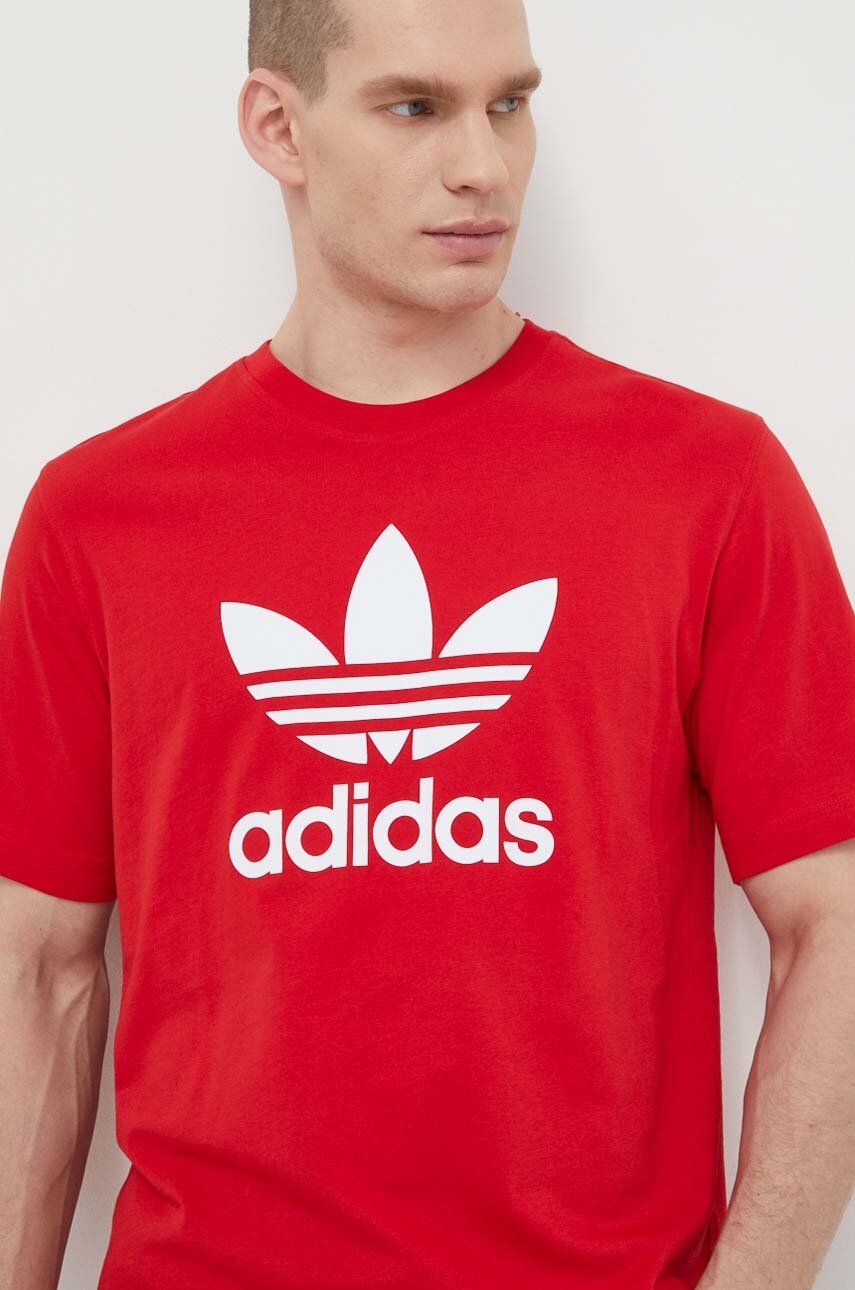 adidas Originals tricou din bumbac Trefoil bărbați, culoarea roșu, cu imprimeu, IR8009 adidas Originals tricou din bumbac Trefoil bărbați, culoarea roșu, cu imprimeu, IR8009