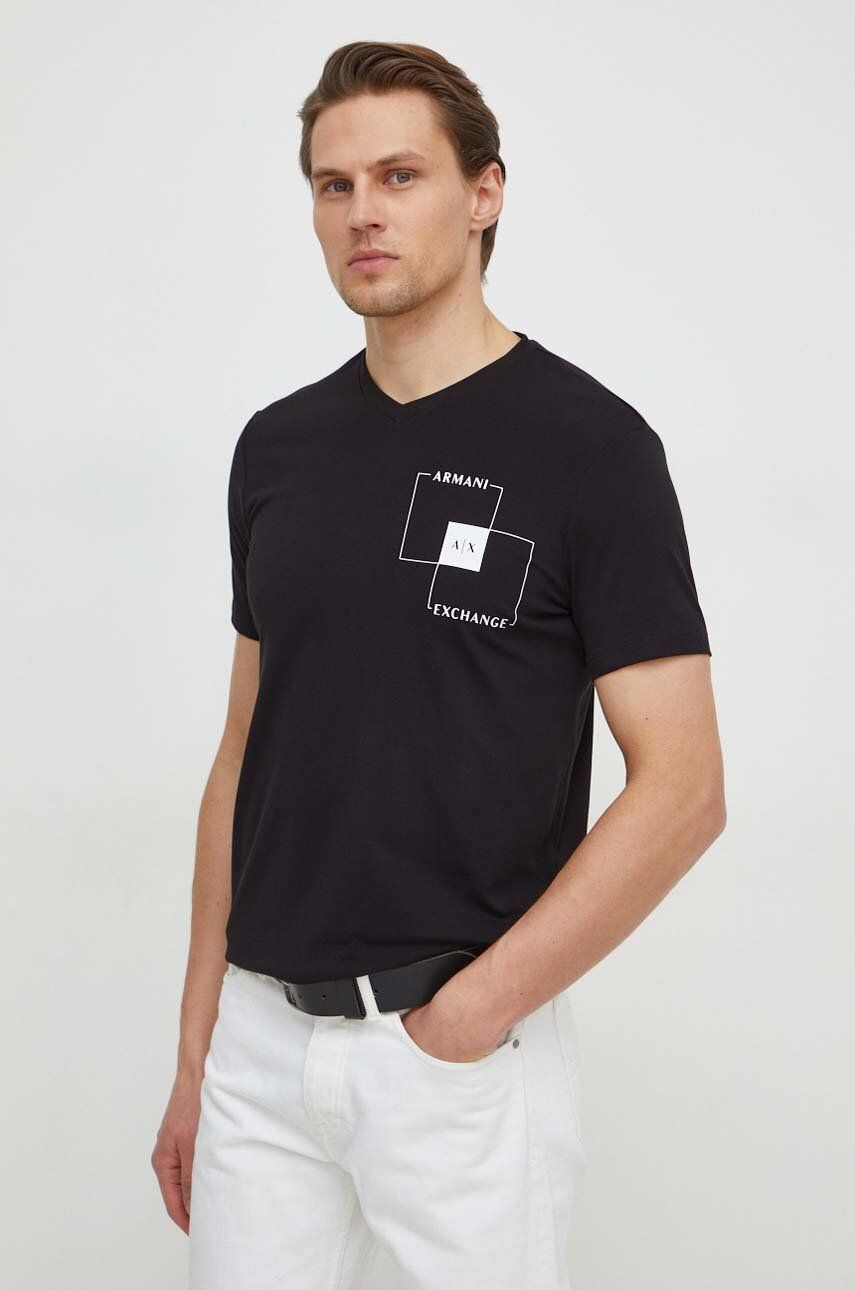Armani Exchange tricou barbati, culoarea negru, cu imprimeu Armani Exchange tricou barbati, culoarea negru, cu imprimeu