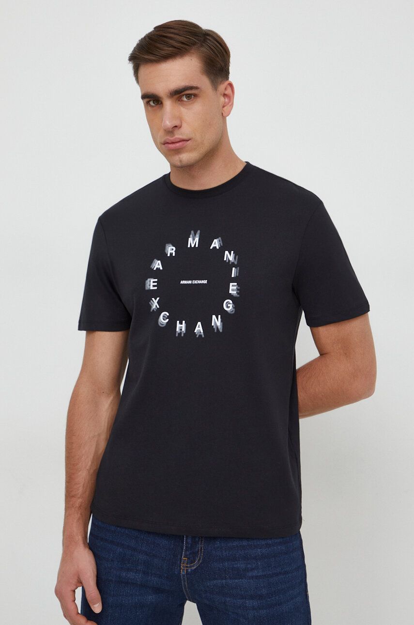 Armani Exchange tricou din bumbac barbati, culoarea negru, cu imprimeu Armani Exchange tricou din bumbac barbati, culoarea negru, cu imprimeu