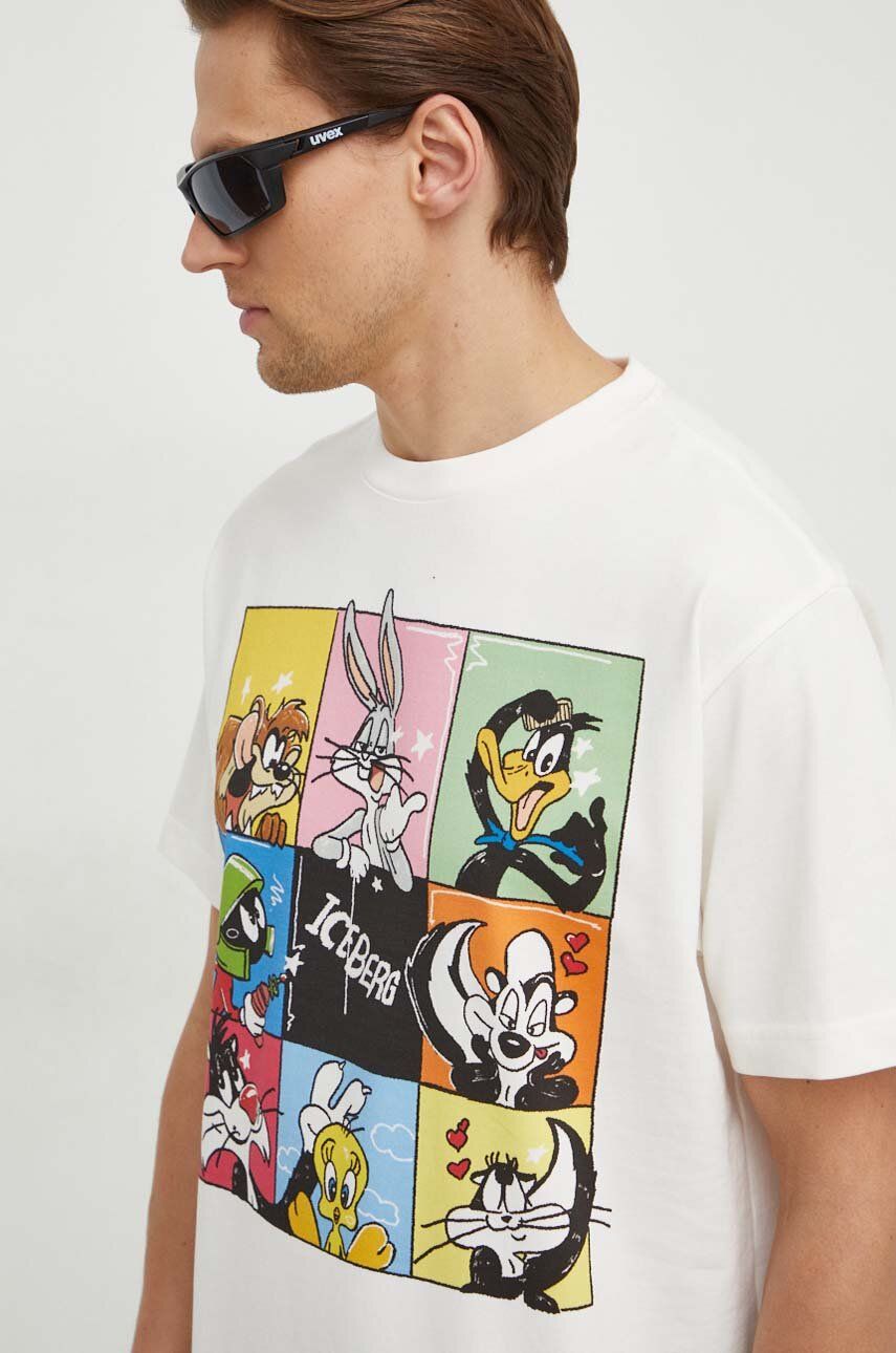Iceberg tricou din bumbac x Looney Tunes barbati, culoarea bej, cu imprimeu Iceberg tricou din bumbac x Looney Tunes barbati, culoarea bej, cu imprimeu