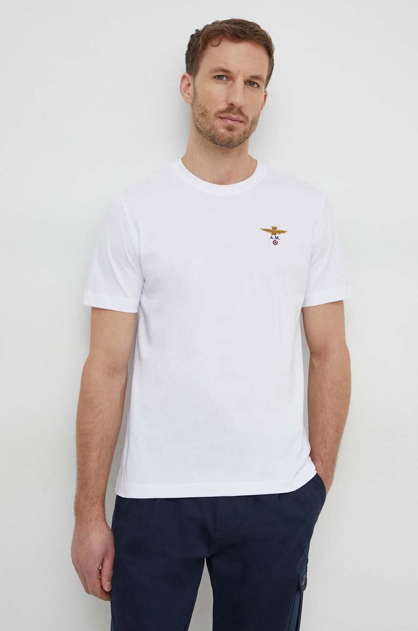 Aeronautica Militare tricou din bumbac barbati, culoarea alb, cu imprimeu Aeronautica Militare tricou din bumbac barbati, culoarea alb, cu imprimeu