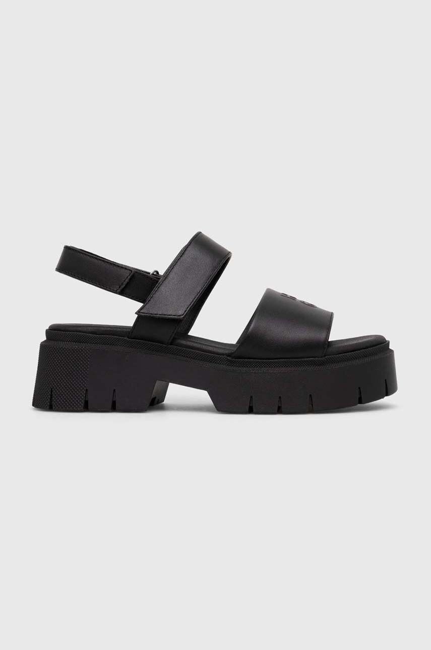 HUGO sandale de piele KrisSandal femei, culoarea negru, cu platforma, 50513525 HUGO sandale de piele KrisSandal femei, culoarea negru, cu platforma, 50513525