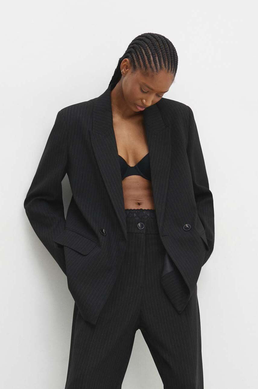 Answear Lab sacou culoarea negru, cu doua randuri de nasturi, modelator Answear Lab sacou culoarea negru, cu doua randuri de nasturi, modelator