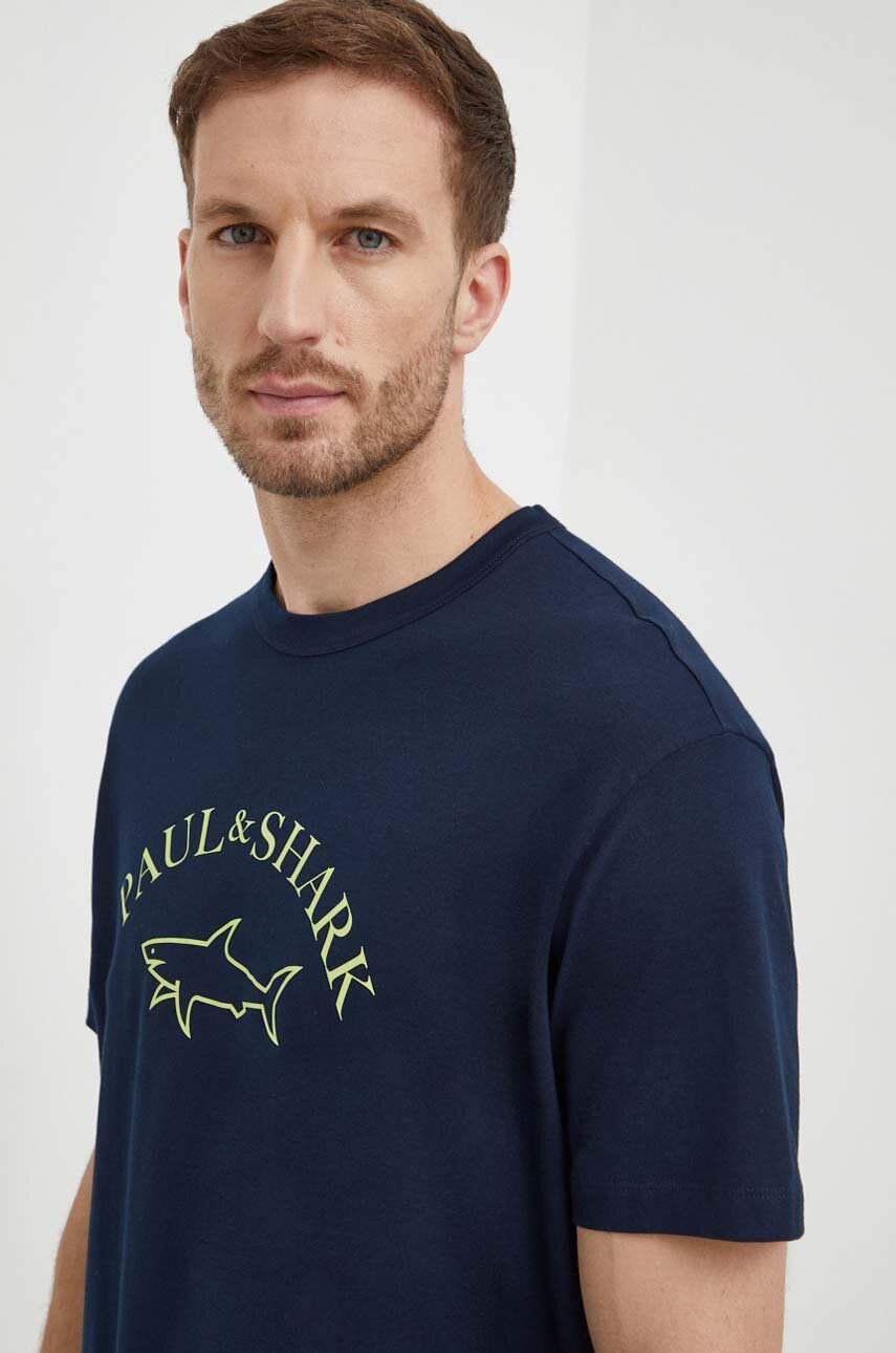 Paul&Shark tricou din bumbac barbati, culoarea albastru marin, cu imprimeu Paul&Shark tricou din bumbac barbati, culoarea albastru marin, cu imprimeu