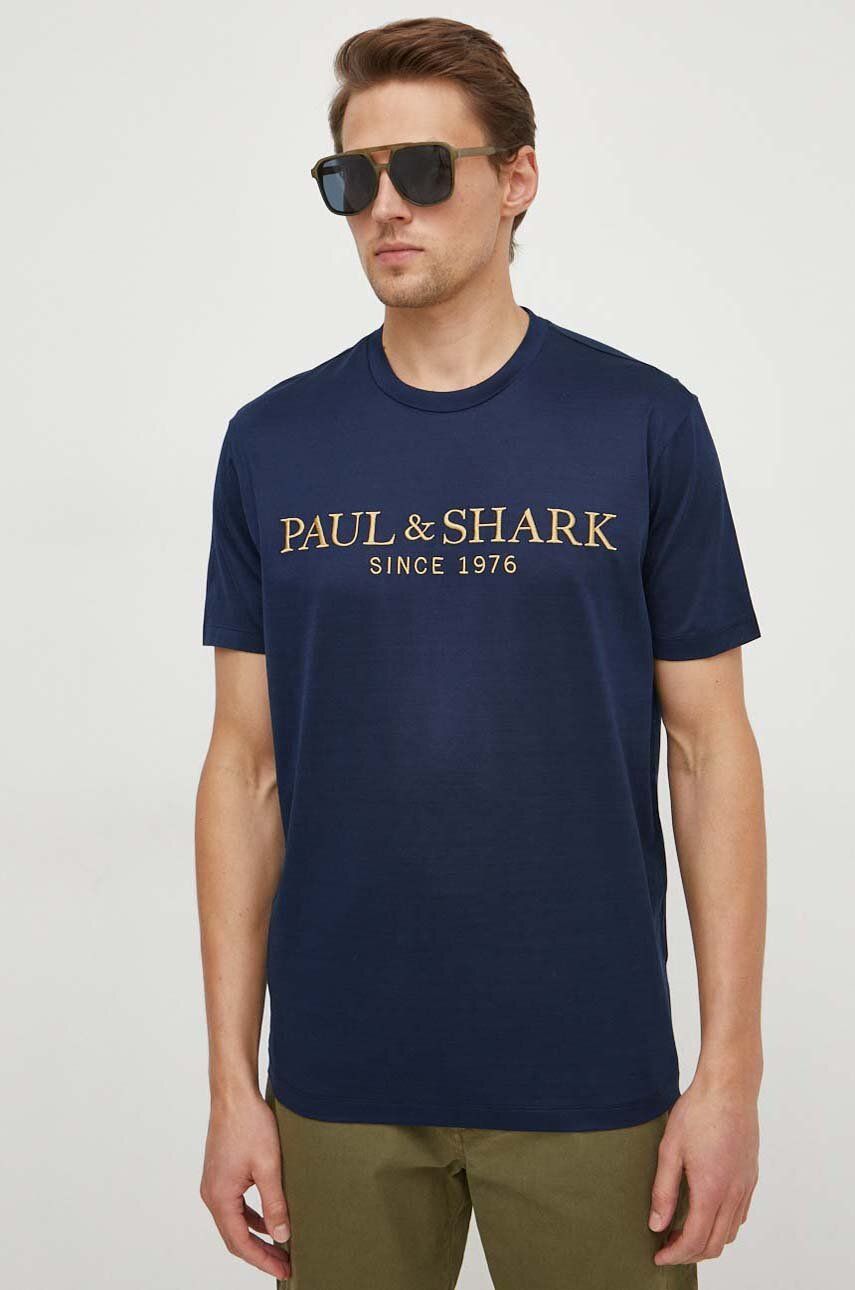 Paul&Shark tricou din bumbac barbati, culoarea albastru marin, cu imprimeu Paul&Shark tricou din bumbac barbati, culoarea albastru marin, cu imprimeu