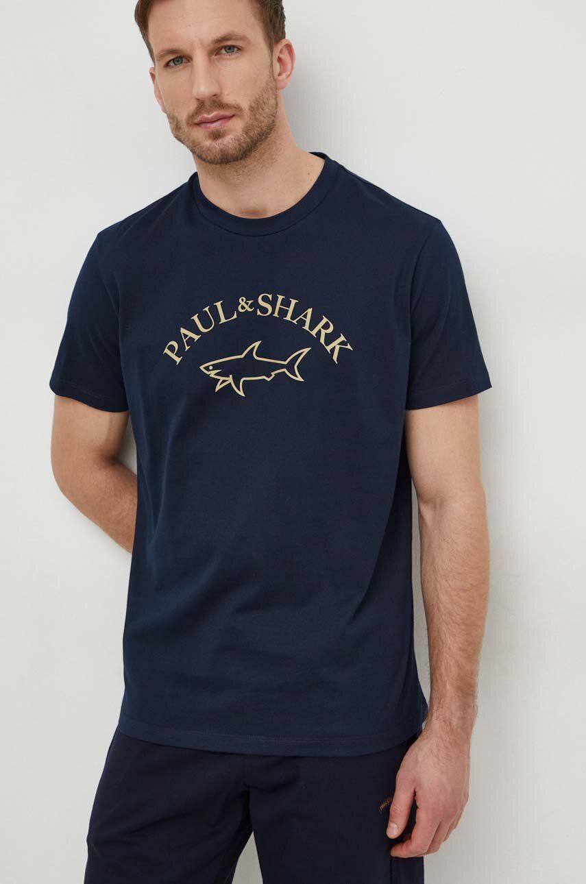Paul&Shark tricou din bumbac barbati, culoarea albastru marin, cu imprimeu Paul&Shark tricou din bumbac barbati, culoarea albastru marin, cu imprimeu