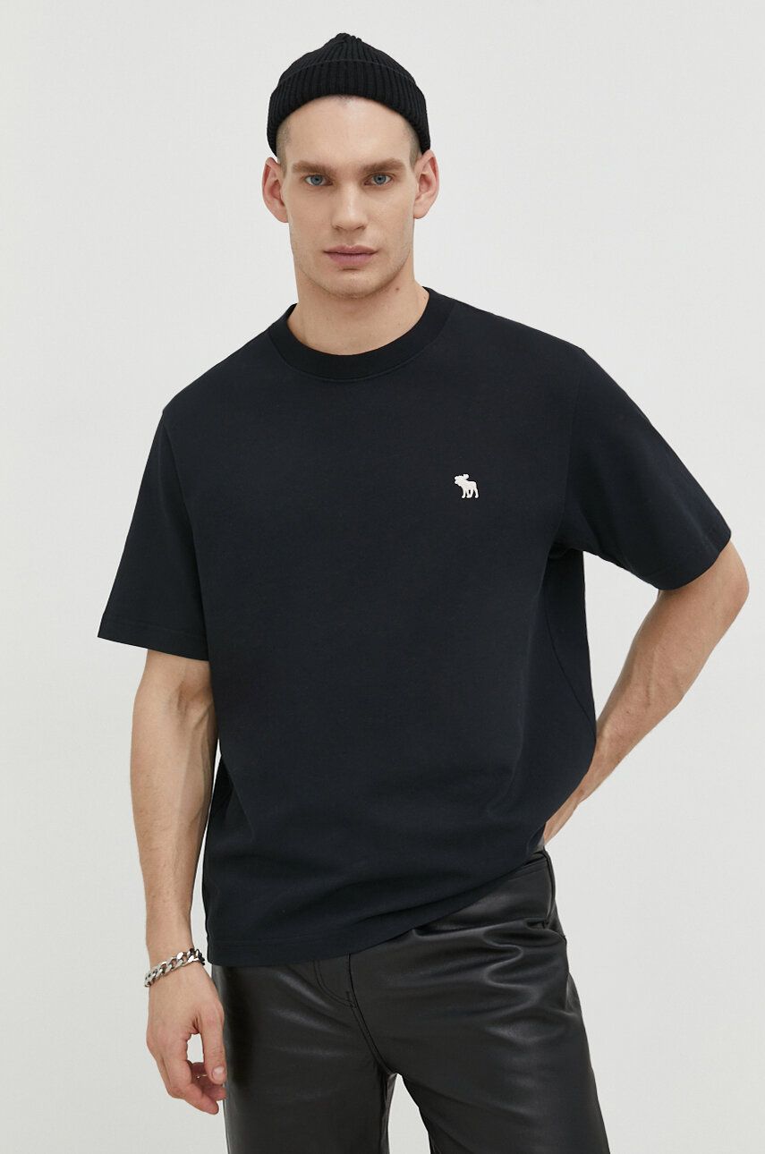 Abercrombie & Fitch tricou din bumbac barbati, culoarea negru, cu imprimeu Abercrombie & Fitch tricou din bumbac barbati, culoarea negru, cu imprimeu