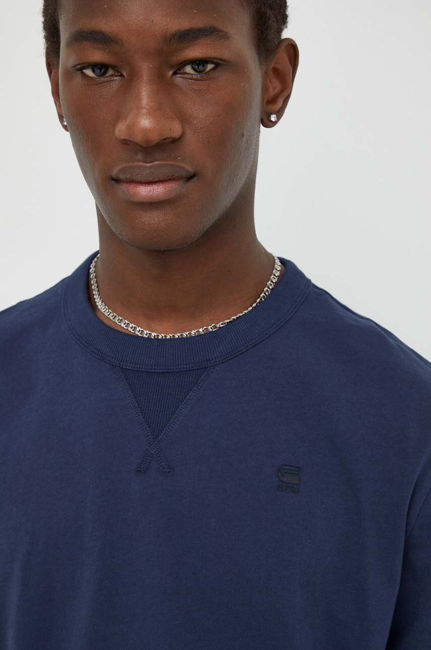 G-Star Raw tricou din bumbac barbati, culoarea albastru marin, neted G-Star Raw tricou din bumbac barbati, culoarea albastru marin, neted