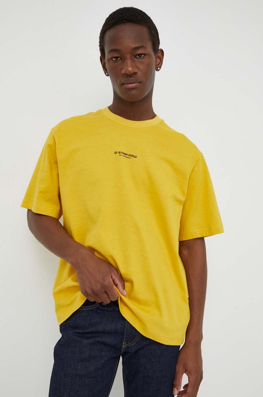 G-Star Raw tricou din bumbac barbati, culoarea galben, cu imprimeu G-Star Raw tricou din bumbac barbati, culoarea galben, cu imprimeu