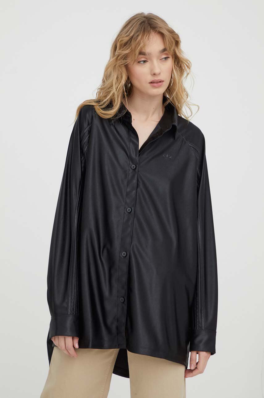adidas Originals cămașă femei, culoarea negru, cu guler clasic, relaxed IT9414 adidas Originals cămașă femei, culoarea negru, cu guler clasic, relaxed IT9414
