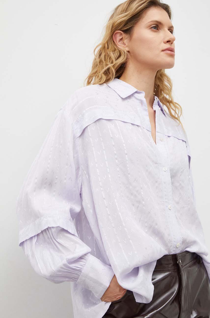 Bruuns Bazaar camasa femei, culoarea violet, cu guler clasic, relaxed Bruuns Bazaar camasa femei, culoarea violet, cu guler clasic, relaxed
