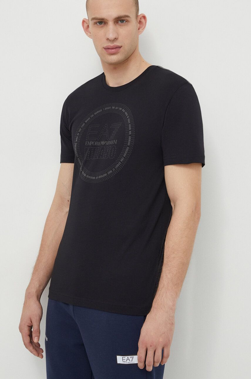 EA7 Emporio Armani tricou din bumbac barbati, culoarea negru, cu imprimeu EA7 Emporio Armani tricou din bumbac barbati, culoarea negru, cu imprimeu
