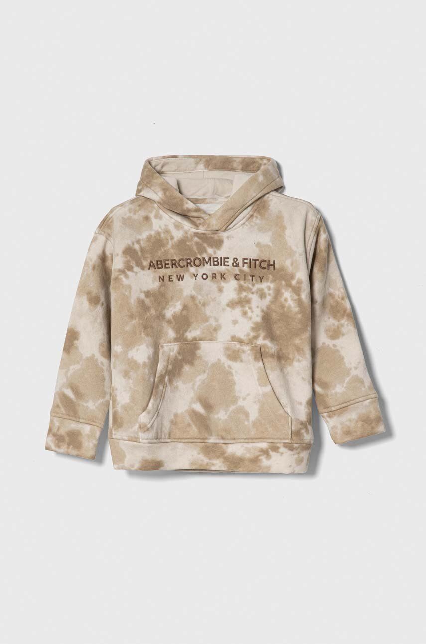 Abercrombie & Fitch bluza copii culoarea bej, cu glugă, modelator Abercrombie & Fitch bluza copii culoarea bej, cu glugă, modelator