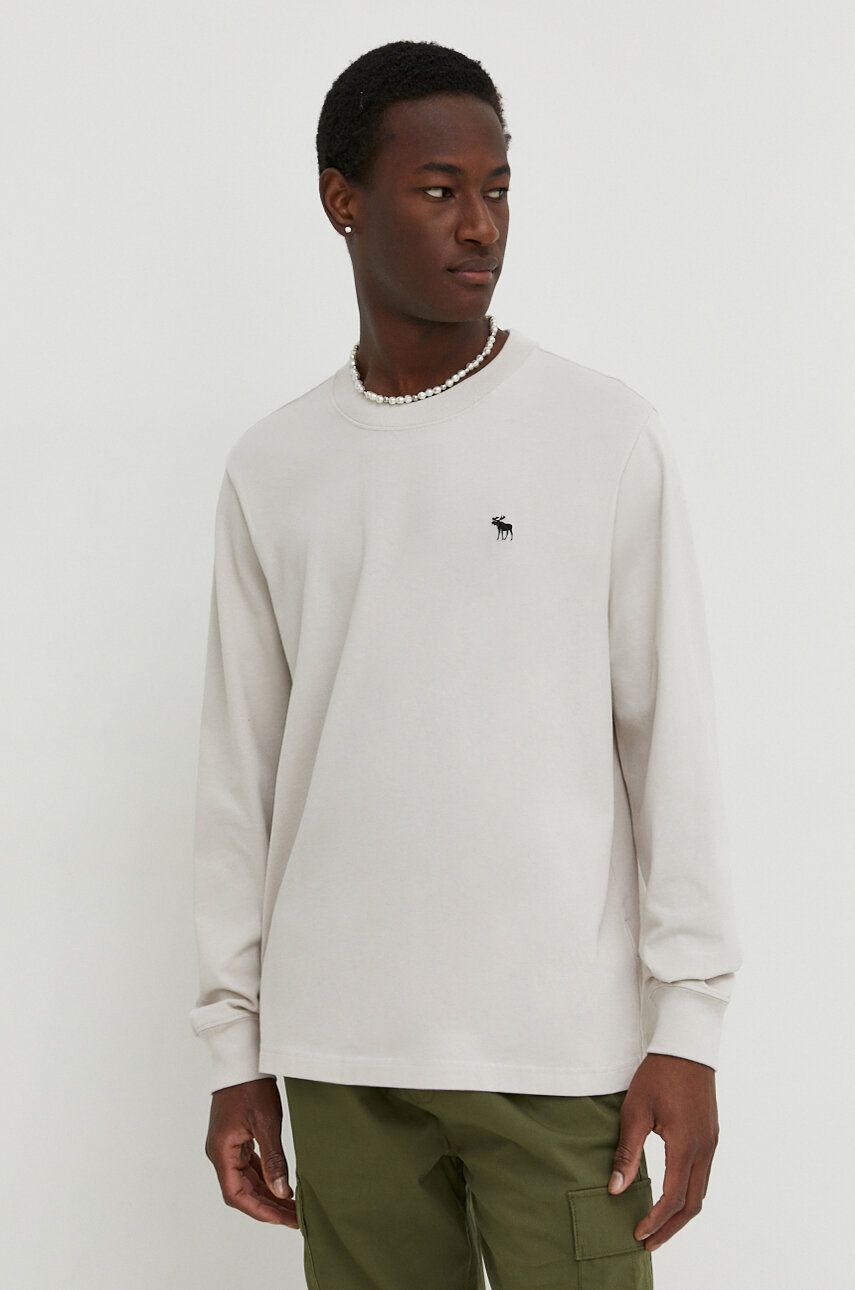 Abercrombie & Fitch longsleeve din bumbac culoarea bej, neted Abercrombie & Fitch longsleeve din bumbac culoarea bej, neted