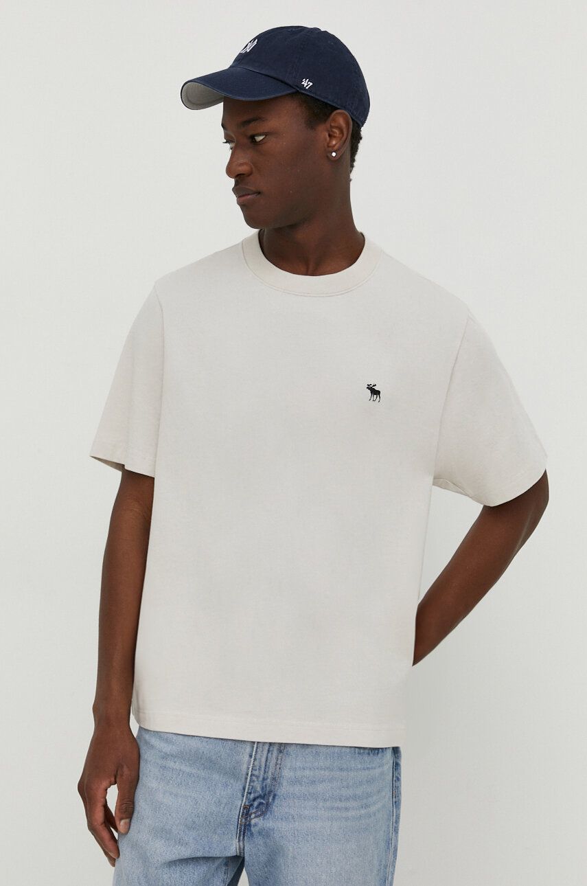 Abercrombie & Fitch tricou din bumbac barbati, culoarea bej, cu imprimeu Abercrombie & Fitch tricou din bumbac barbati, culoarea bej, cu imprimeu