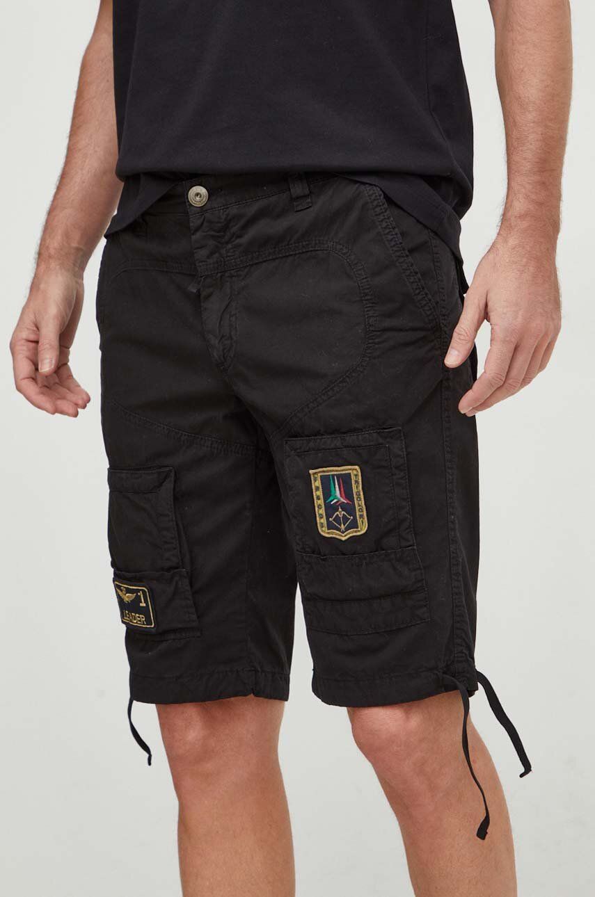 Aeronautica Militare pantaloni scurti din bumbac culoarea negru Aeronautica Militare pantaloni scurti din bumbac culoarea negru
