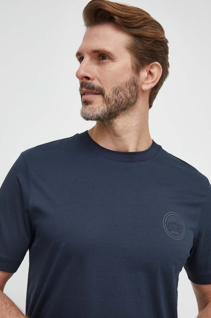 BOSS tricou din bumbac bărbați, culoarea bleumarin, cu imprimeu 50507787 BOSS tricou din bumbac bărbați, culoarea bleumarin, cu imprimeu 50507787