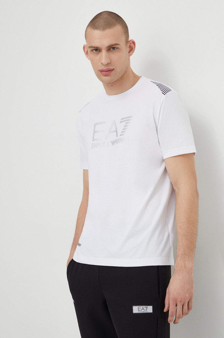 EA7 Emporio Armani tricou barbati, culoarea alb, cu imprimeu EA7 Emporio Armani tricou barbati, culoarea alb, cu imprimeu