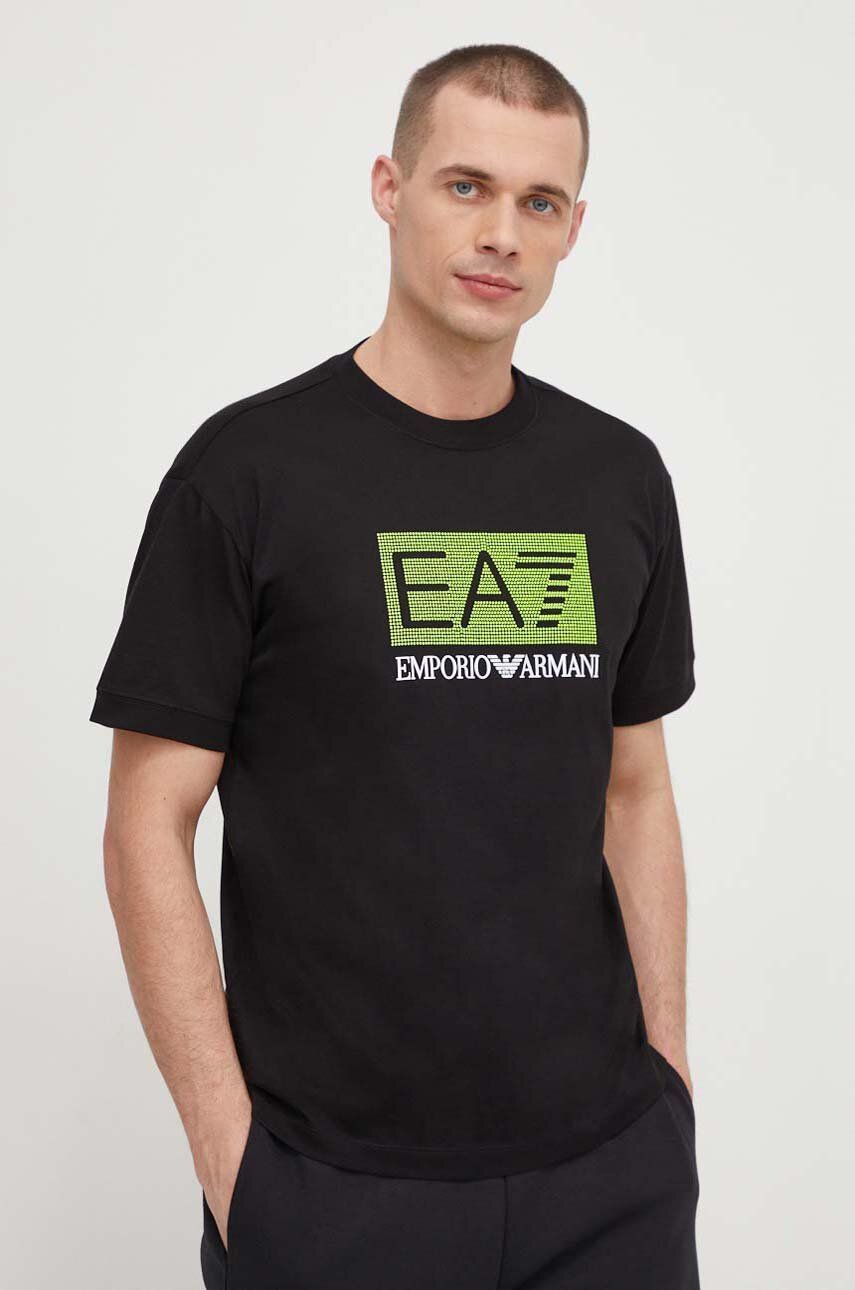 EA7 Emporio Armani tricou din bumbac barbati, culoarea negru, cu imprimeu EA7 Emporio Armani tricou din bumbac barbati, culoarea negru, cu imprimeu