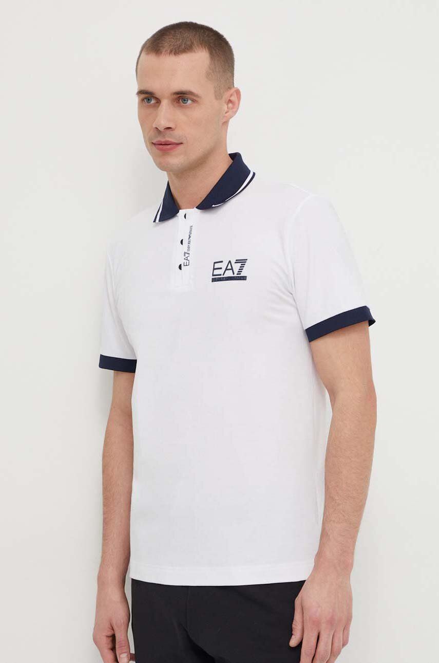 EA7 Emporio Armani tricou polo barbati, culoarea alb, cu imprimeu EA7 Emporio Armani tricou polo barbati, culoarea alb, cu imprimeu