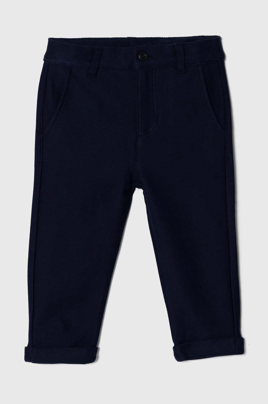 United Colors of Benetton pantaloni de bumbac pentru copii culoarea albastru marin, neted United Colors of Benetton pantaloni de bumbac pentru copii culoarea albastru marin, neted
