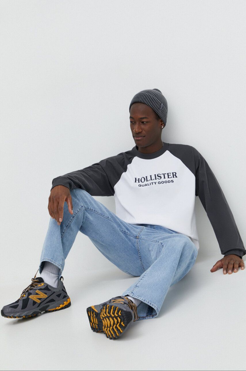 Hollister Co. longsleeve din bumbac culoarea gri, modelator Hollister Co. longsleeve din bumbac culoarea gri, modelator