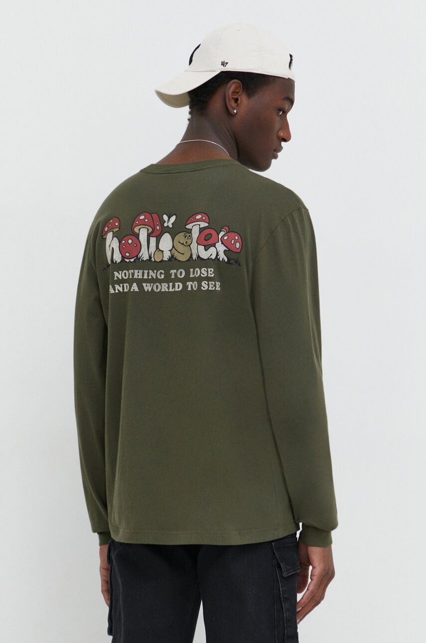 Hollister Co. longsleeve din bumbac culoarea verde, cu imprimeu Hollister Co. longsleeve din bumbac culoarea verde, cu imprimeu