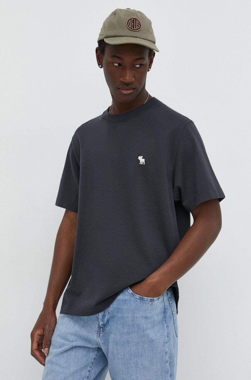 Abercrombie & Fitch tricou din bumbac barbati, culoarea negru, neted Abercrombie & Fitch tricou din bumbac barbati, culoarea negru, neted