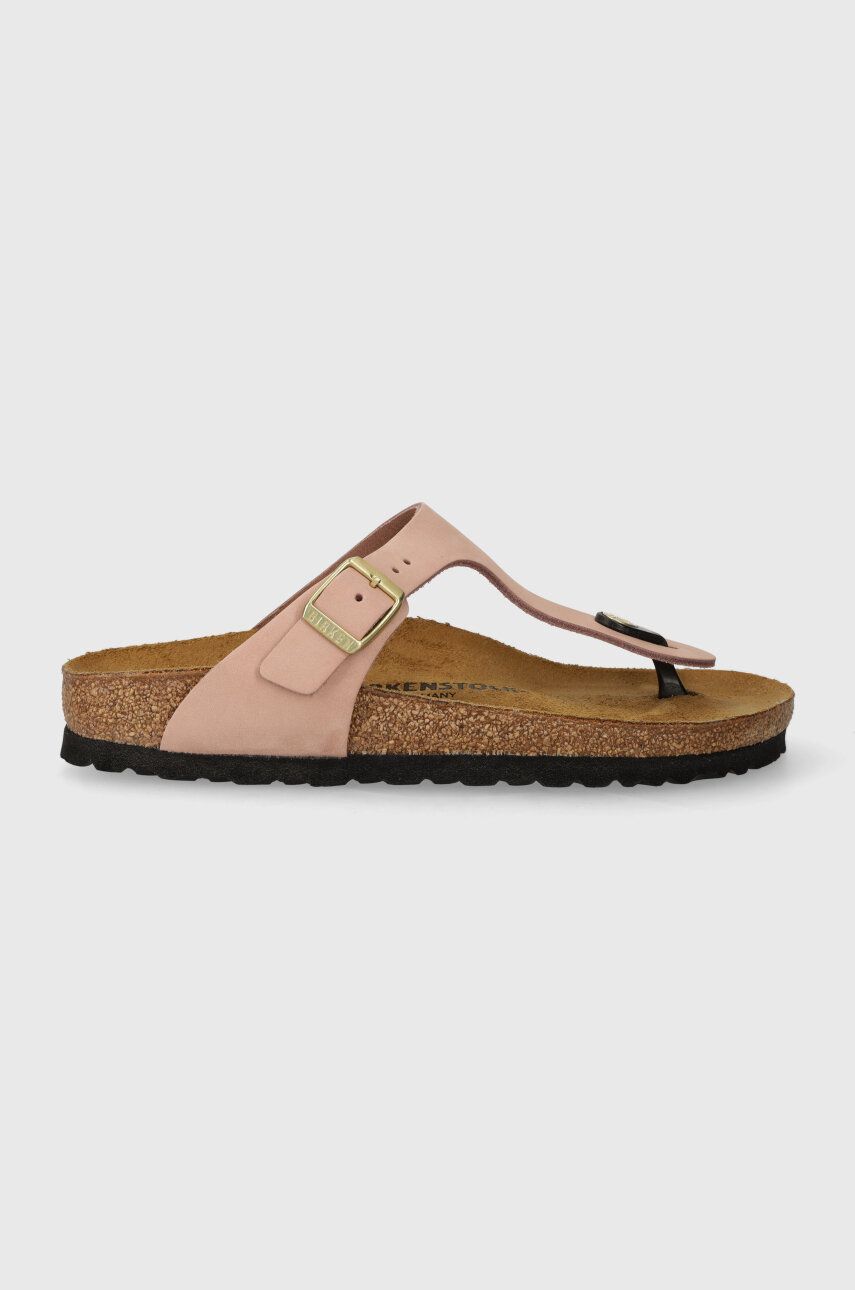 Birkenstock slapi din piele intoarsa Gizeh femei, culoarea roz, cu toc plat, 1026563 Birkenstock slapi din piele intoarsa Gizeh femei, culoarea roz, cu toc plat, 1026563