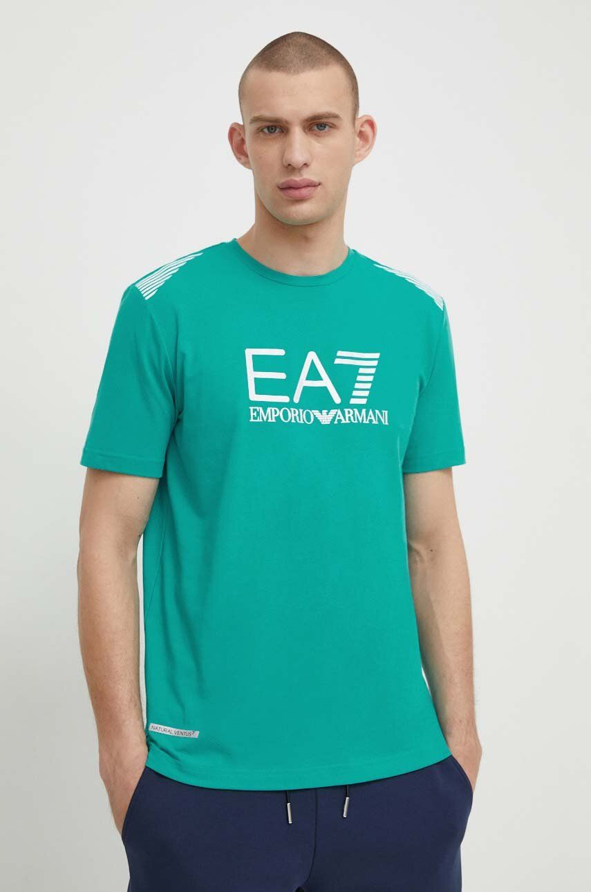 EA7 Emporio Armani tricou barbati, culoarea verde, cu imprimeu EA7 Emporio Armani tricou barbati, culoarea verde, cu imprimeu