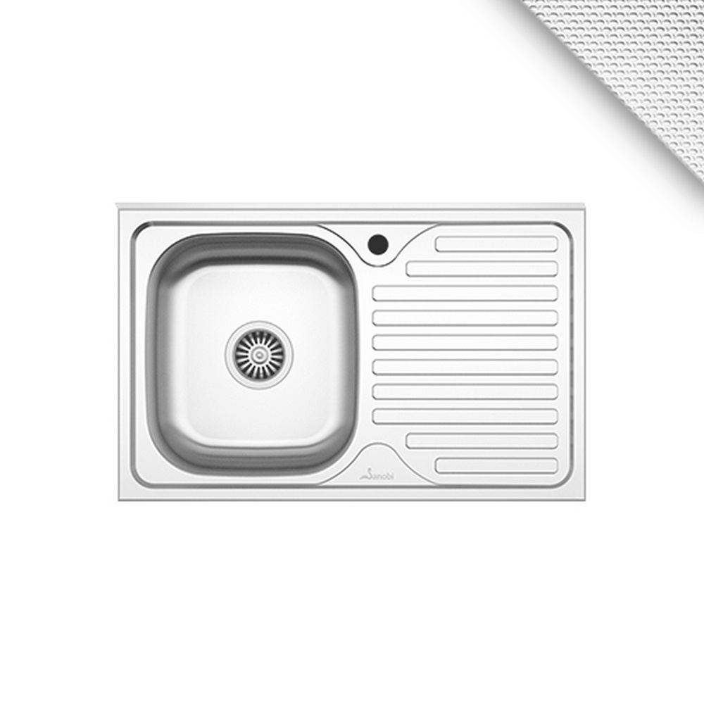 Chiuveta Sanobi, 1 Cuva stanga, Inox texturat, pe masca, 80 x 50 cm Chiuveta Sanobi, 1 Cuva stanga, Inox texturat, pe masca, 80 x 50 cm
