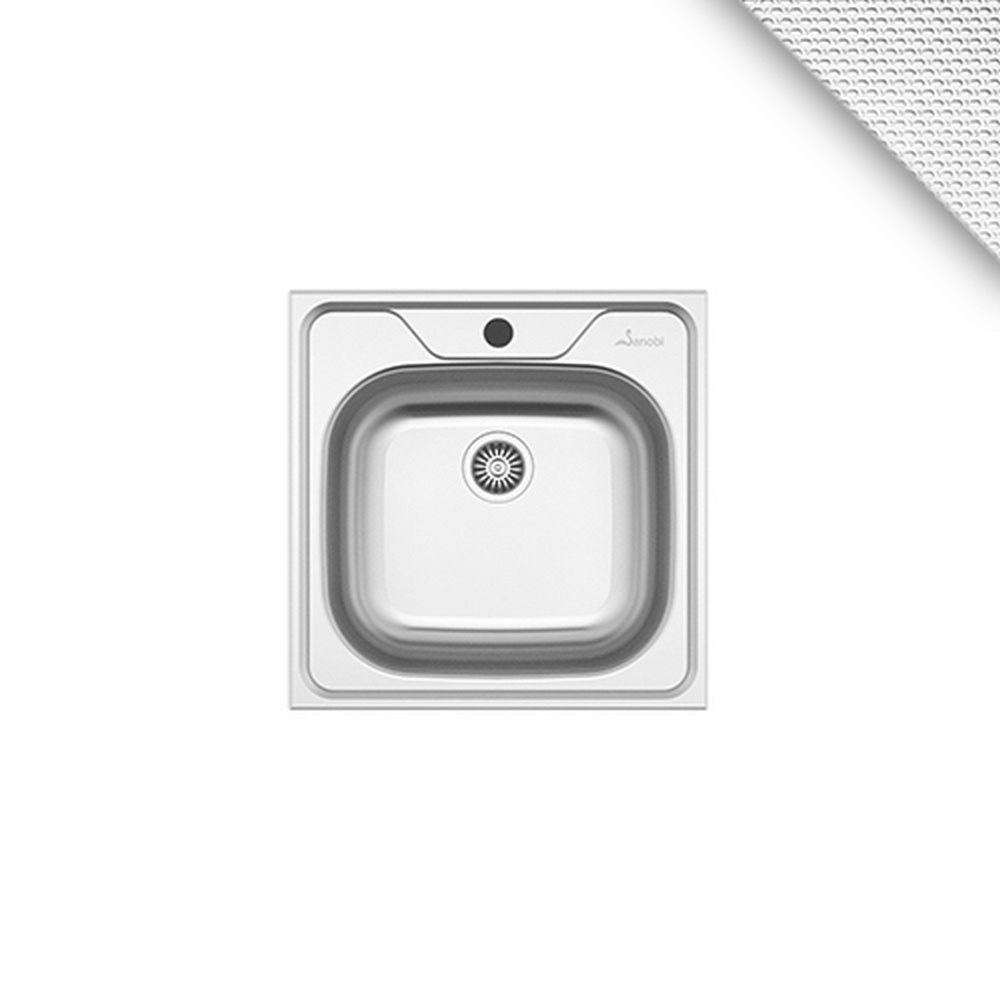Chiuveta Sanobi, 1 Cuva universala, Inox texturat, pe blat, 48 x 48 cm Chiuveta Sanobi, 1 Cuva universala, Inox texturat, pe blat, 48 x 48 cm