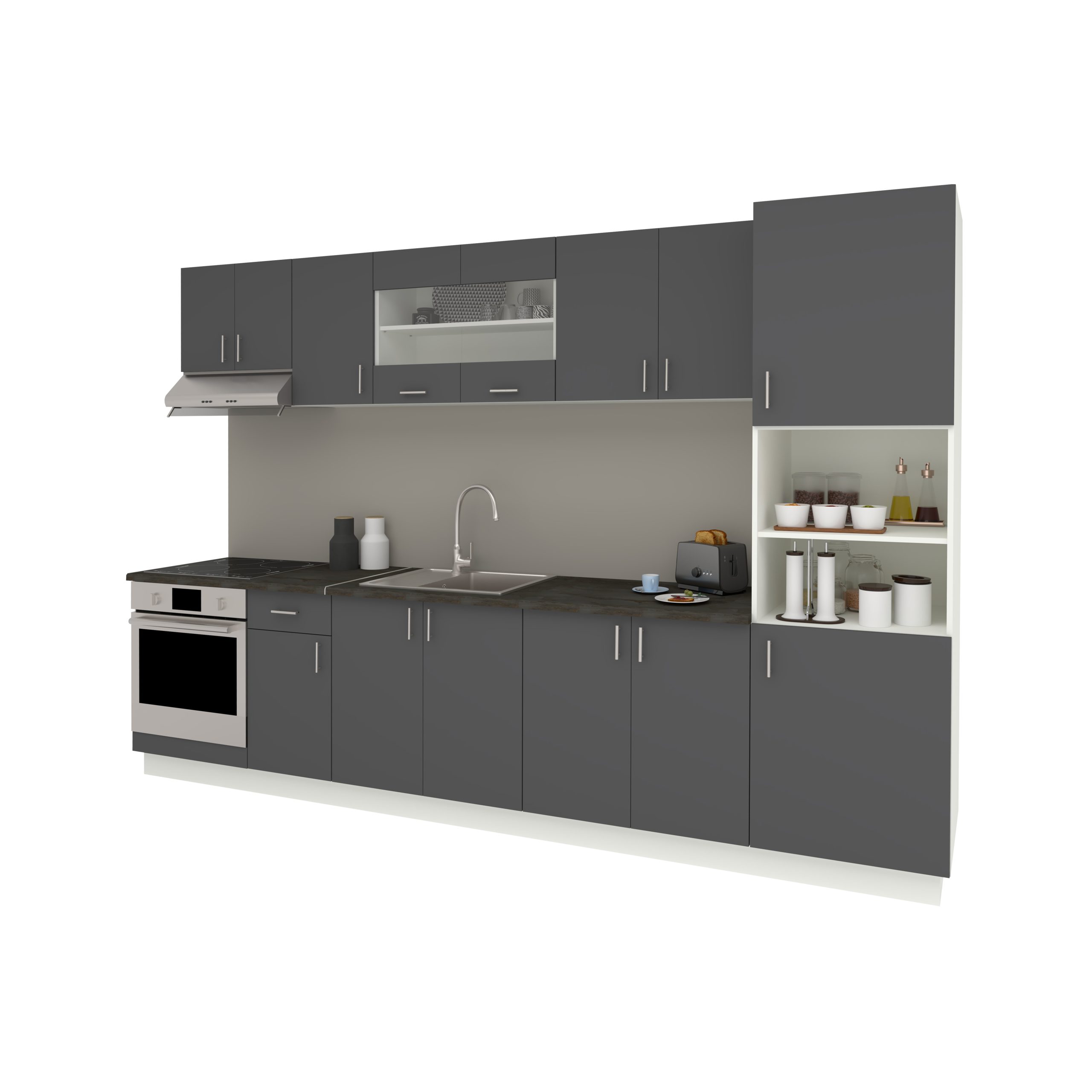 Set Bucatarie Karo V30, Antracit/Alb, Blat Thermo 28 mm, L 320 cm Set Bucatarie Karo V30, Antracit/Alb, Blat Thermo 28 mm, L 320 cm